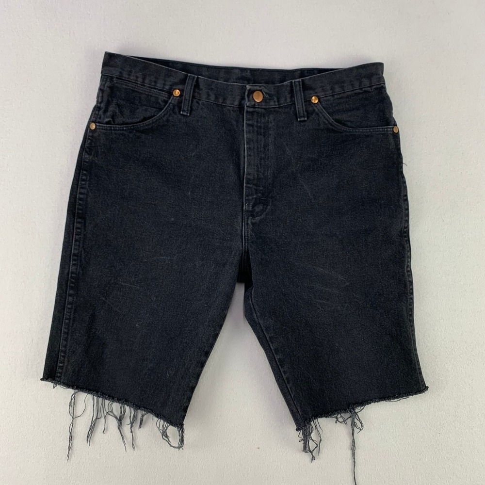 Vintage Wrangler Cut-Off Jean Shorts Mens 35 Black Denim Western Rodeo Festival